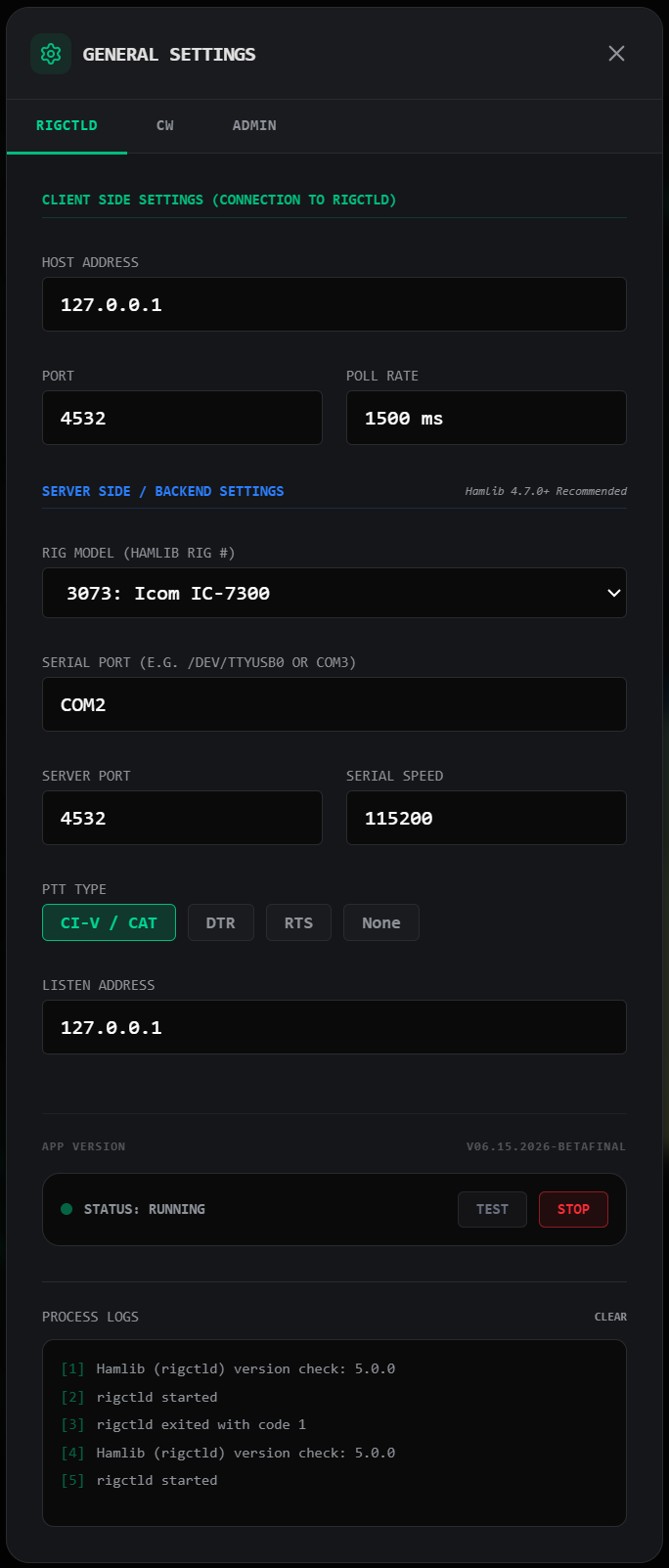 Settings — rigctld